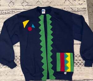 Vintage 90s Russell Athletic Handmade Geometric Applique Cardigan Sweatshirt